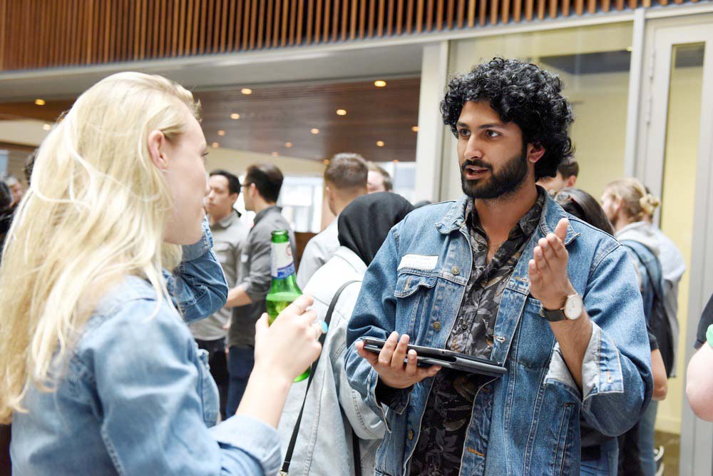  @MillChannel Talent Assistant Faith Wormald talking to Akhil John 