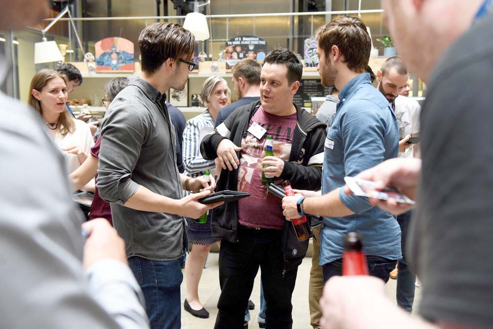  @REWINDco Talent & Recruitment Manager Benjamin Royce talking with @TeessideUni BA Animation & VFX student Kevin Gullanger  