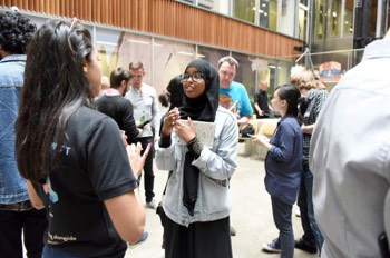  @TeessideUni BA Concept Art student Suleeko Abdi talking to @AardvarkSwift  