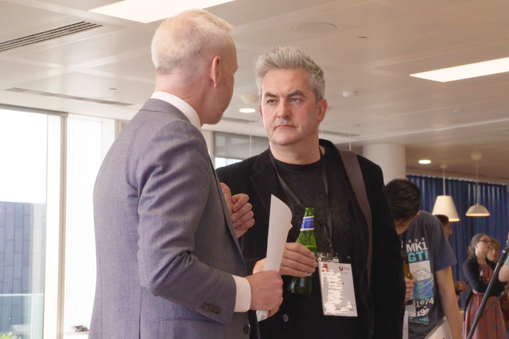  Senior Lecturer Justin Greetham in talks with Technology Champion James Riley 