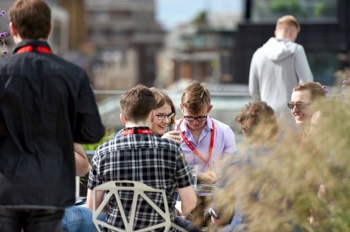  BA Computer Games Art students Richard Lane and Lewis Court on the @Framestore 5th floor balcony 